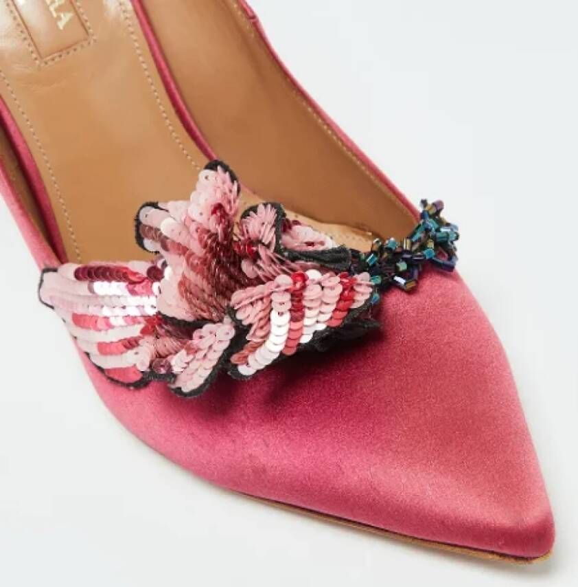 Aquazzura Pre-owned Satin heels Pink Dames