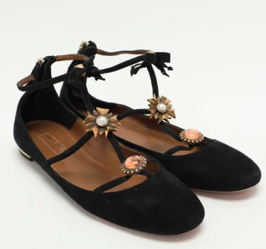 Aquazzura Pre-owned Suede flats Black Dames