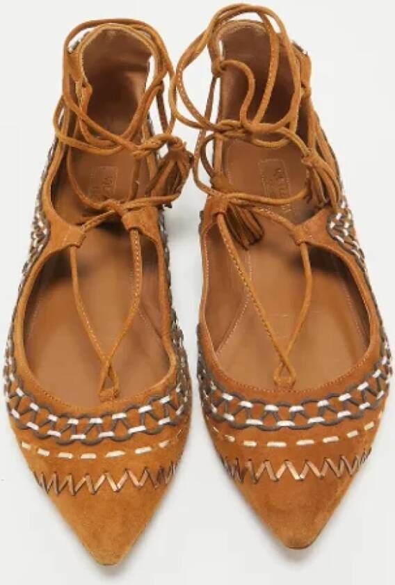 Aquazzura Pre-owned Suede flats Brown Dames