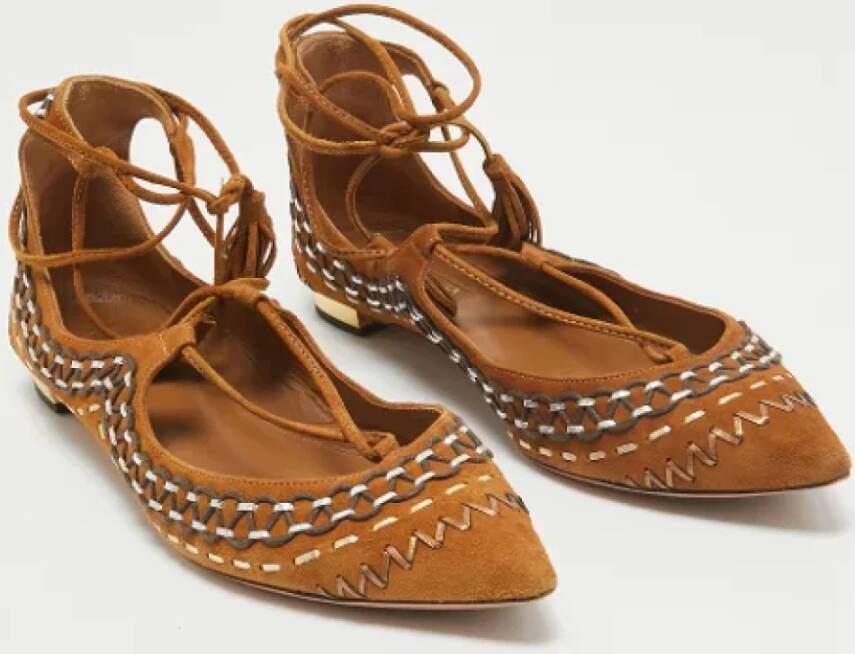 Aquazzura Pre-owned Suede flats Brown Dames