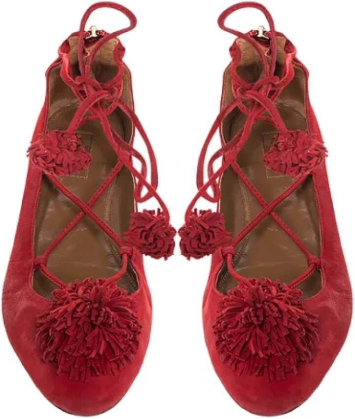 Aquazzura Pre-owned Suede flats Red Dames