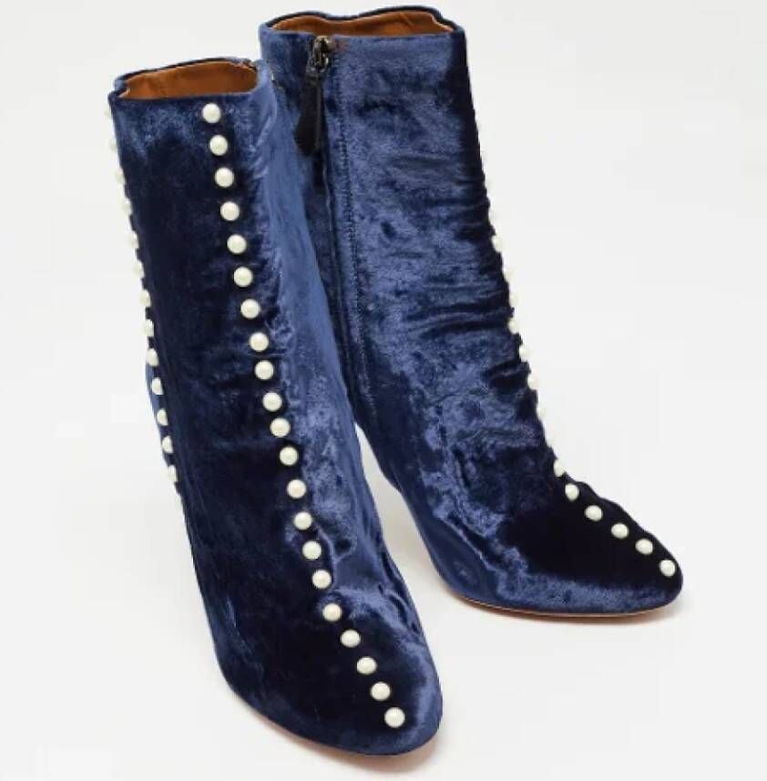 Aquazzura Pre-owned Velvet boots Blue Dames