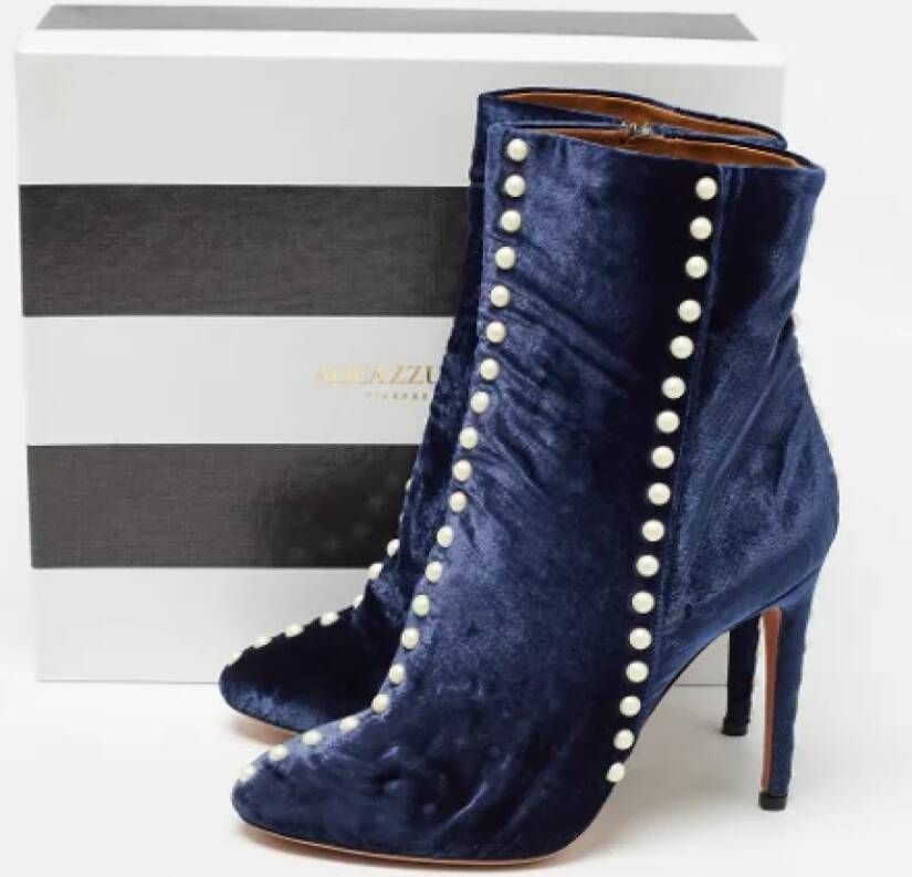 Aquazzura Pre-owned Velvet boots Blue Dames