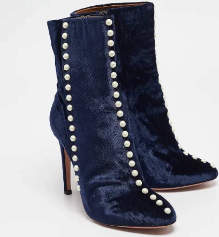 Aquazzura Pre-owned Velvet boots Blue Dames