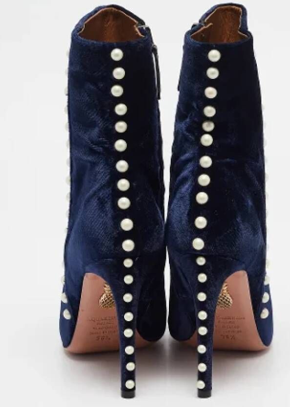 Aquazzura Pre-owned Velvet boots Blue Dames