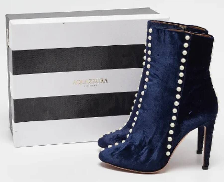 Aquazzura Pre-owned Velvet boots Blue Dames