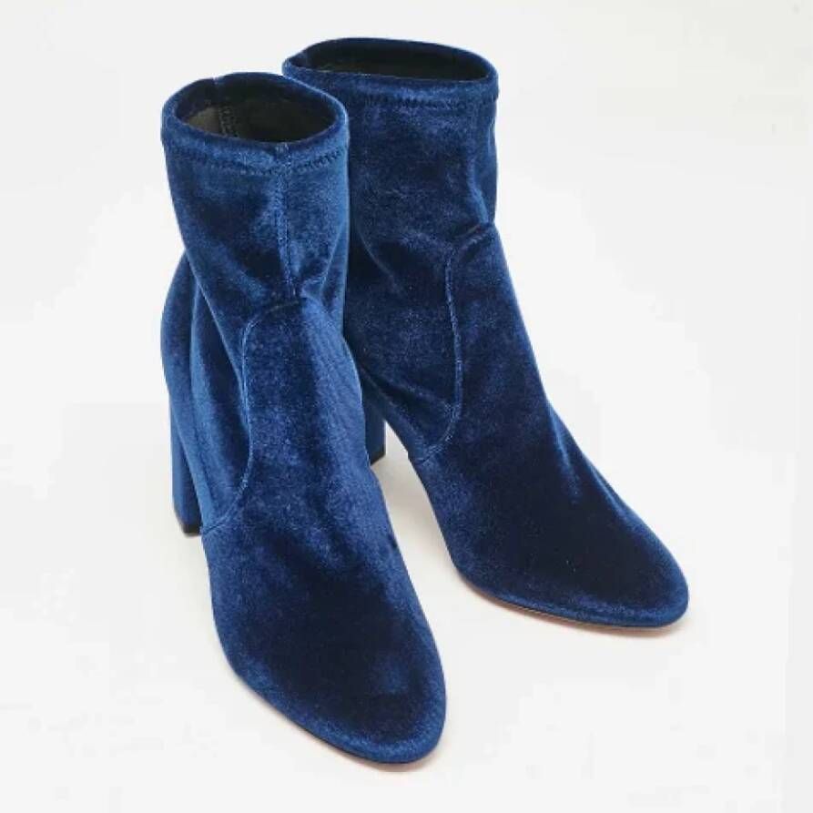 Aquazzura Pre-owned Velvet boots Blue Dames