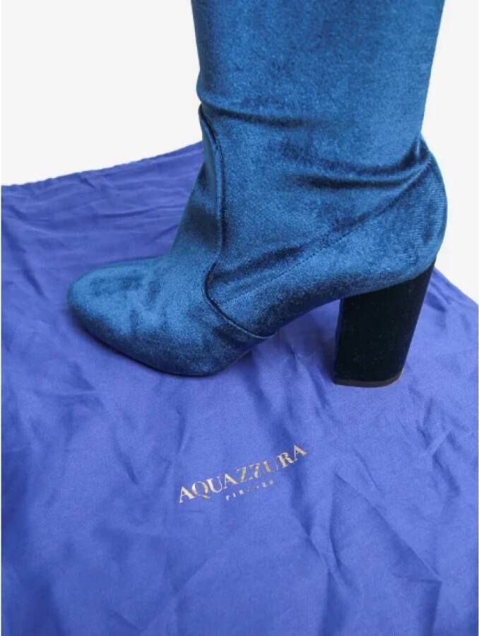 Aquazzura Pre-owned Velvet boots Blue Dames