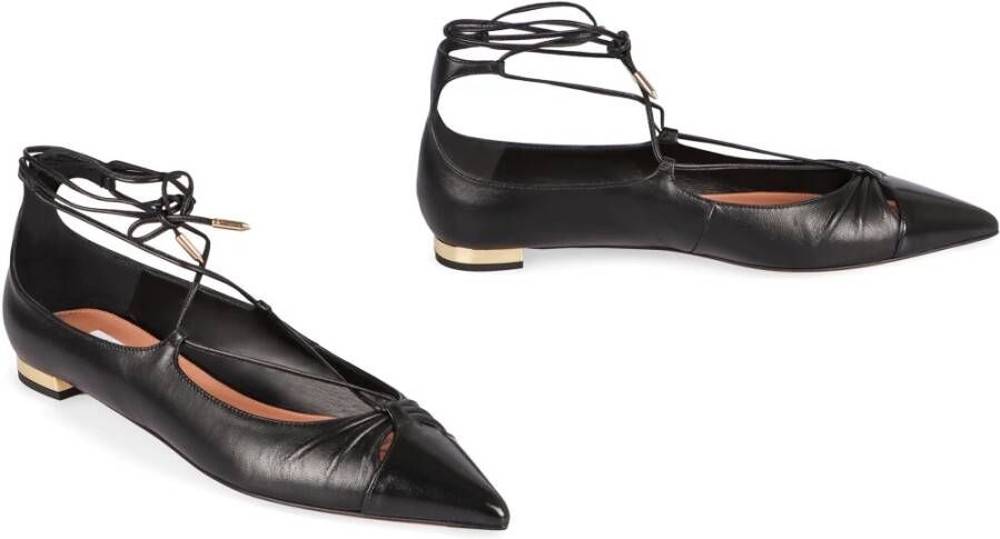 Aquazzura Puntige balletflats met goudkleurige hak Black Dames