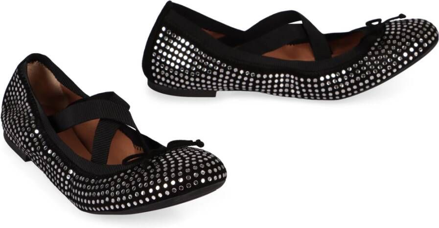 Aquazzura Rhinestone Bow Suede Ballet Flats Black Dames