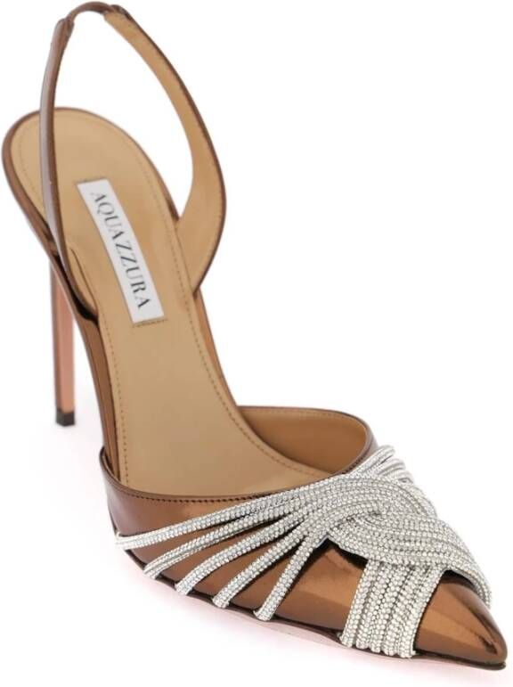 Aquazzura Slingback pumps met spiegelende kristaldetail Brown Dames