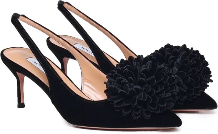 Aquazzura Zwarte Hak Pompon Instap Schoenen Black Dames