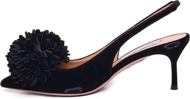 Aquazzura Zwarte Hak Pompon Instap Schoenen Black Dames