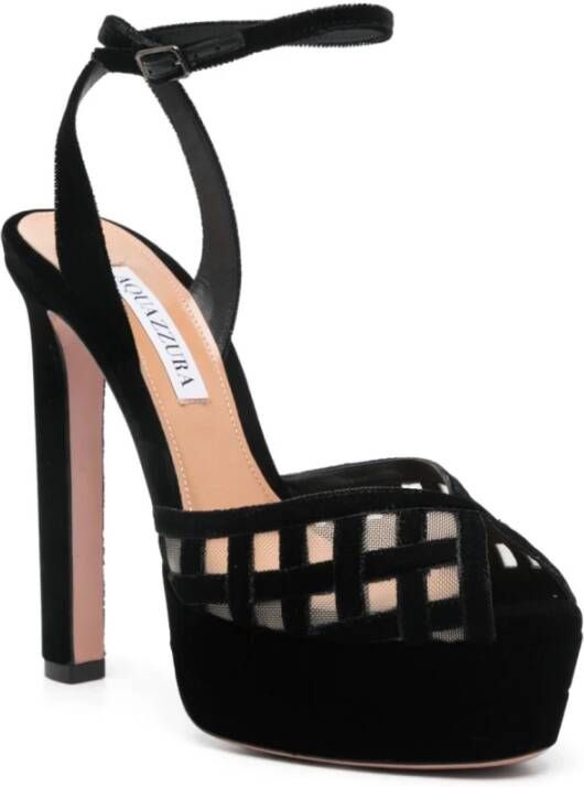 Aquazzura Zwarte Velvet Blokhak Sandalen Black Dames