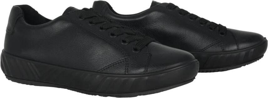 Ara Zwarte Leren Wijde Pasvorm Sneaker Black Dames