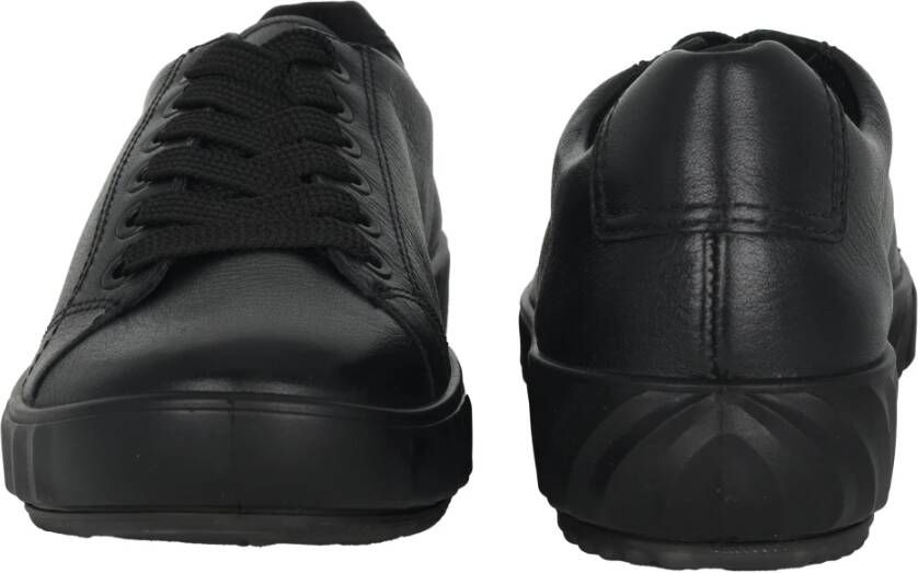 Ara Zwarte Leren Wijde Pasvorm Sneaker Black Dames