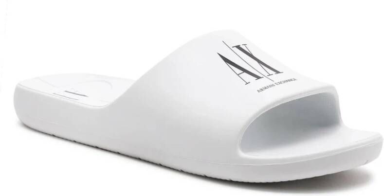 Armani Exchange Witte Bedrukte Rubberen Slippers Mannen White Heren