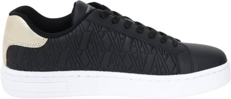 Armani Exchange Zwarte Leren Geometrisch Patroon Sneakers Black Dames