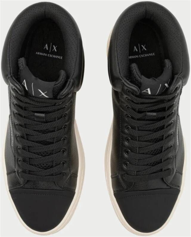 Armani Exchange Zwarte leren sneakerlaars met logo Black Heren