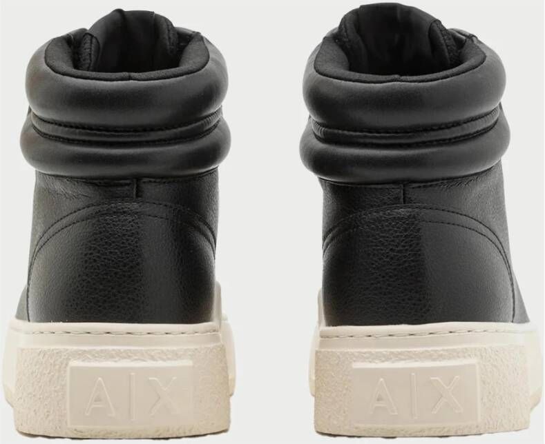 Armani Exchange Zwarte leren sneakerlaars met logo Black Heren