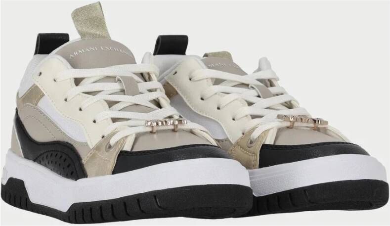 Armani Exchange Zwarte Leren Sneakers Logo Tong Multicolor Dames