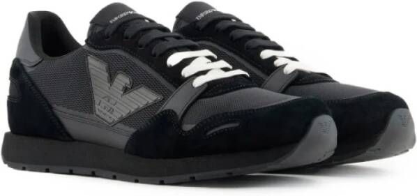 Armani Mesh Sneakers met Suède Detail Black Heren