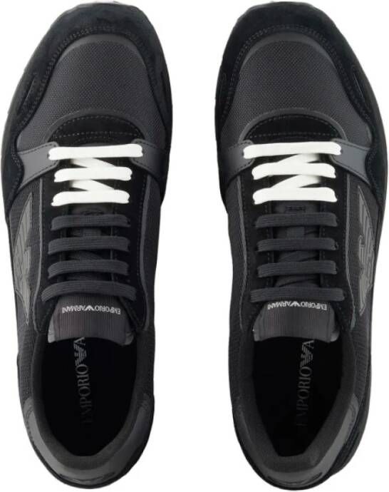 Armani Mesh Sneakers met Suède Detail Black Heren