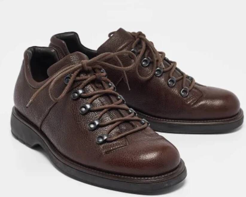 Armani Pre-owned Leather sneakers Brown Heren