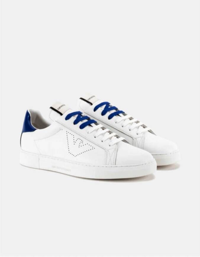 Armani Witte leren sneakers met blauwe details White Heren