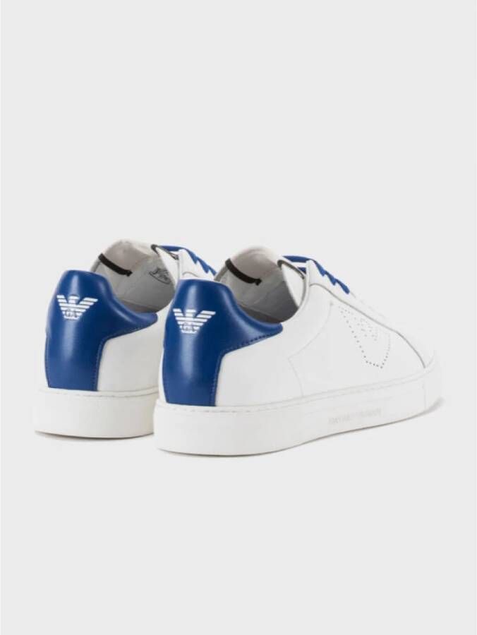 Armani Witte leren sneakers met blauwe details White Heren