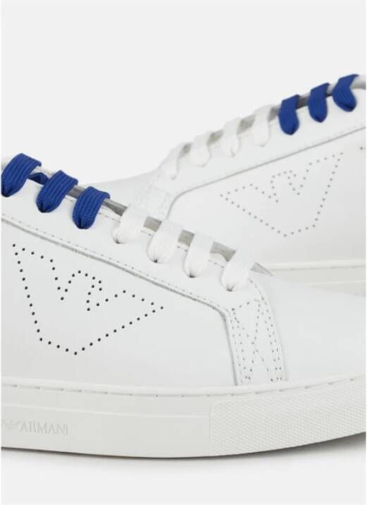 Armani Witte leren sneakers met blauwe details White Heren