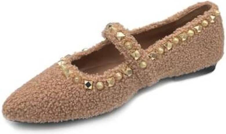 Ash Eco-bont Kameel Ballerina met Gouden Studs Brown Dames