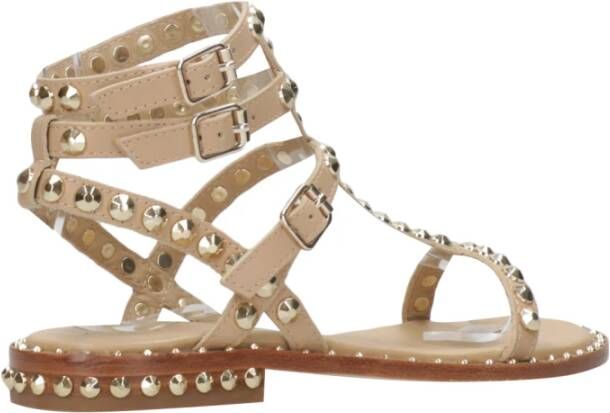 Ash Studded Leren Platte Sandalen Beige Dames