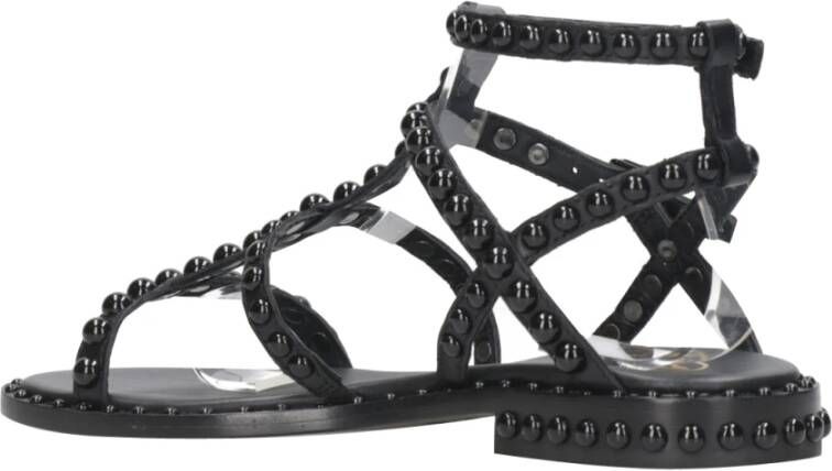 Ash Zwarte Studded Leren Platte Sandalen Zwart Dames