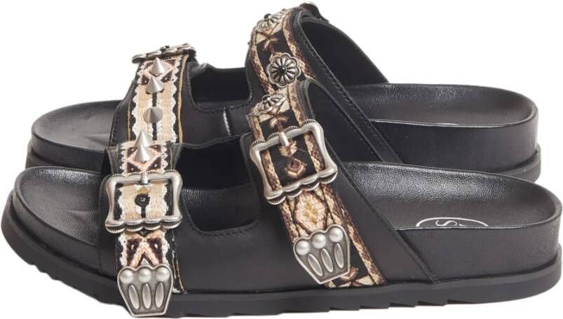 Ash Etnische Geborduurde Leren Sandalen Zwart Dames