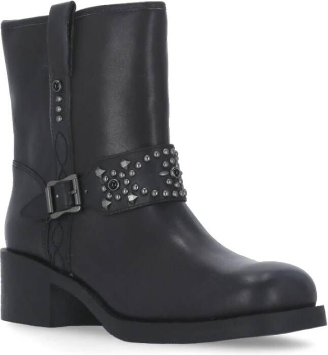 Ash Studded Zwarte Leren Enkellaarzen Black Dames