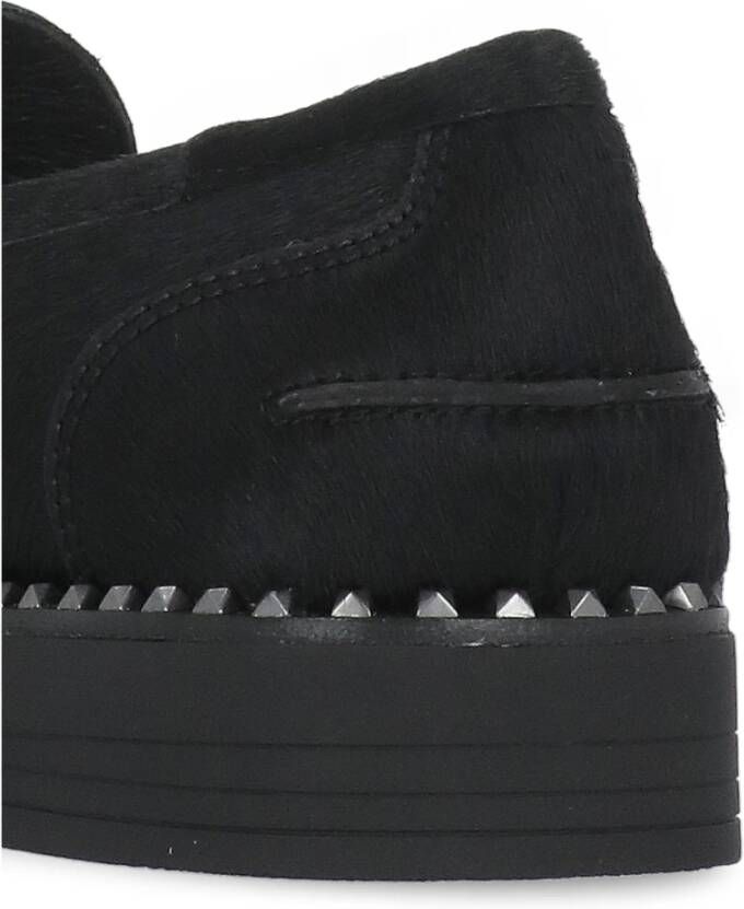 Ash Zwarte Cow Hair Loafers Ronde Neus Black Dames