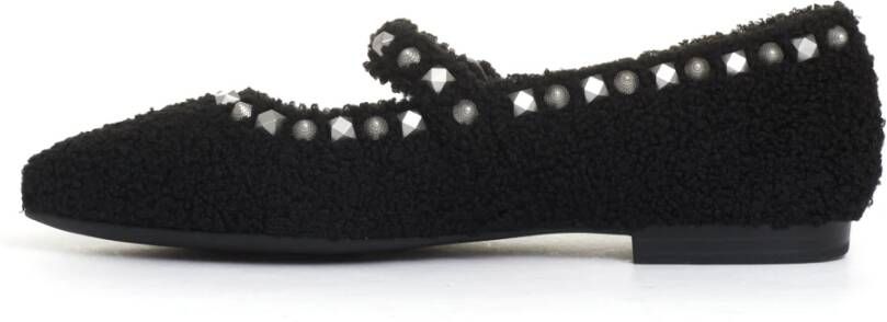 Ash Zwarte Ecofur Ballerina met Bandje en Studs Black Dames