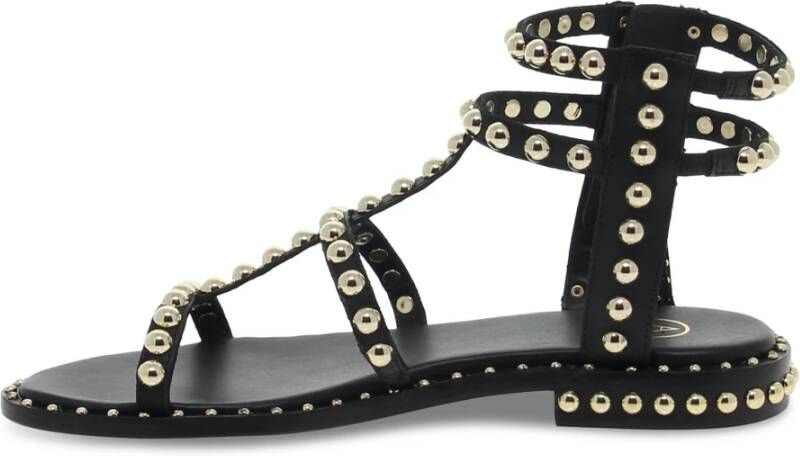 Ash Zwarte en Gouden Leren Platte Sandalen voor Vrouwen Zwart Dames