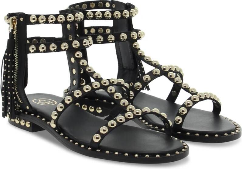 Ash Zwarte en Gouden Leren Platte Sandalen voor Vrouwen Zwart Dames