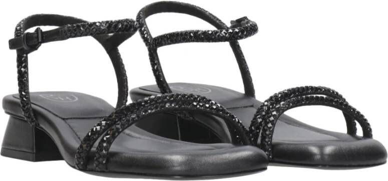 Ash Zwarte leren tubulaire sandalen met vierkante neus Black Dames