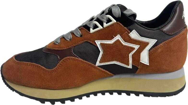 atlantic stars Bruine canvas lage sneaker met donkeroranje suède details Brown Heren