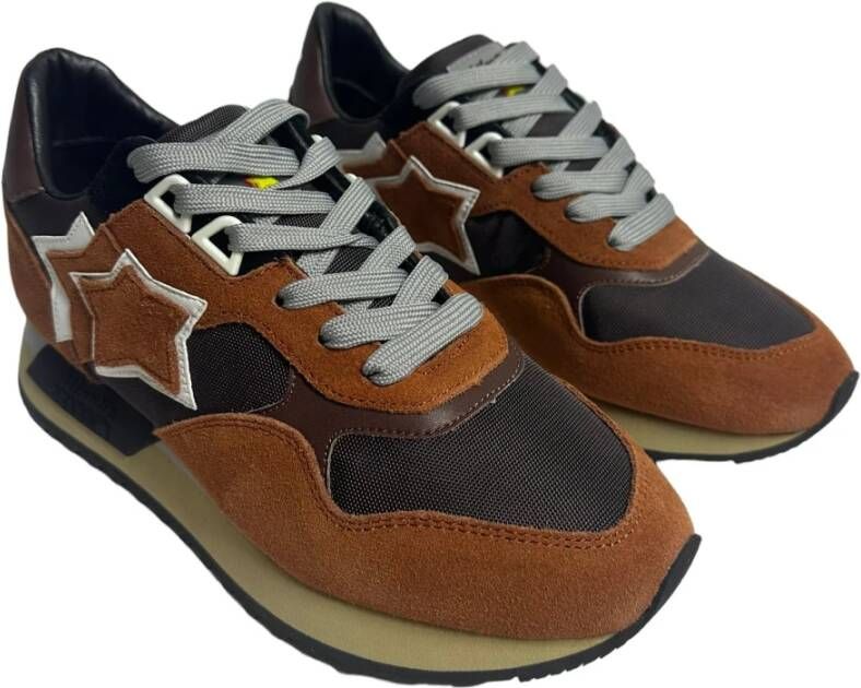 atlantic stars Bruine canvas lage sneaker met donkeroranje suède details Brown Heren