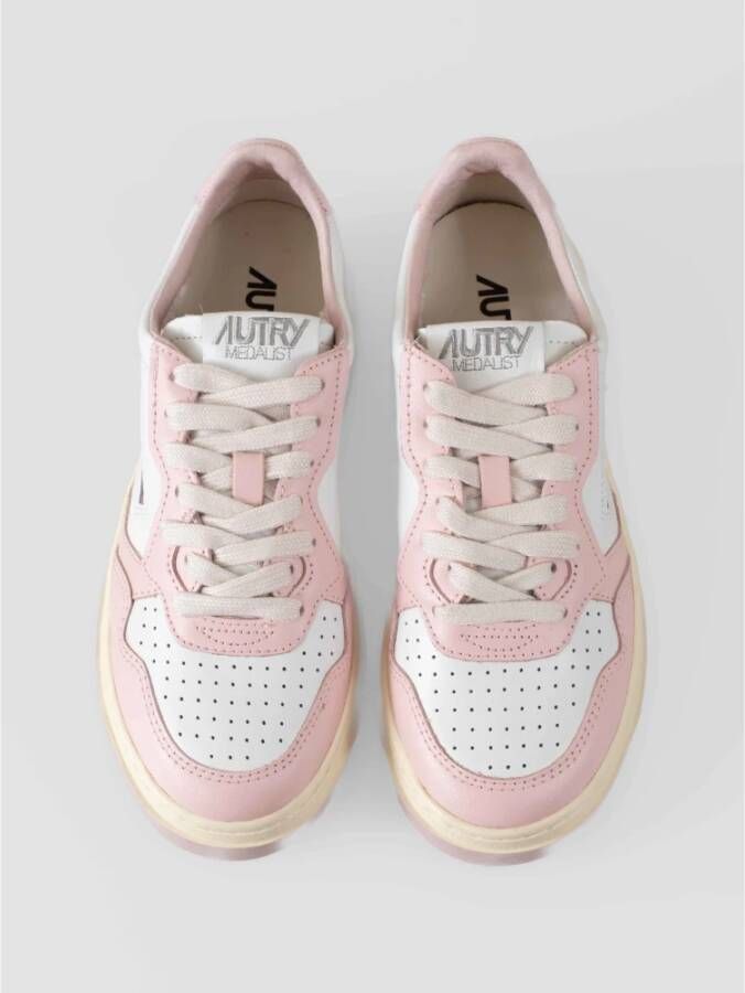 Autry Beige en witte leren sneakers Pink Dames