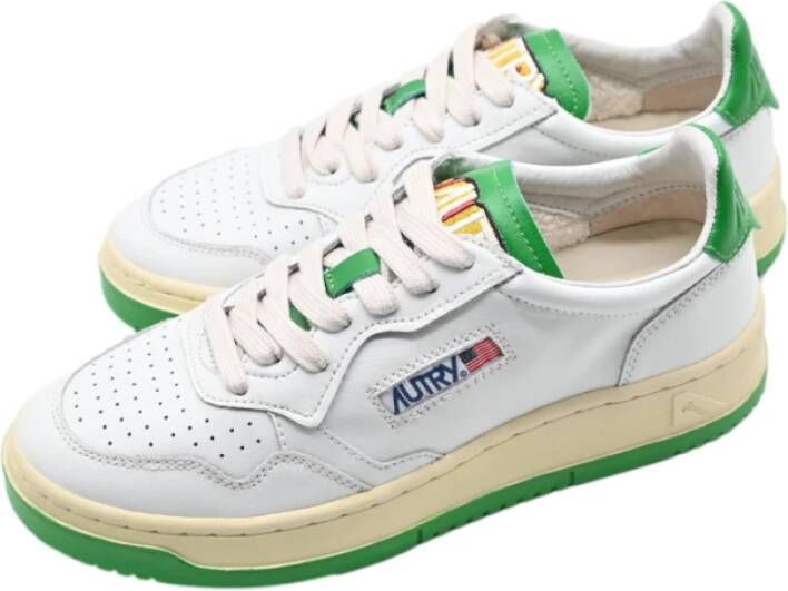 Autry Groene Leren Logo Sneakers White Dames