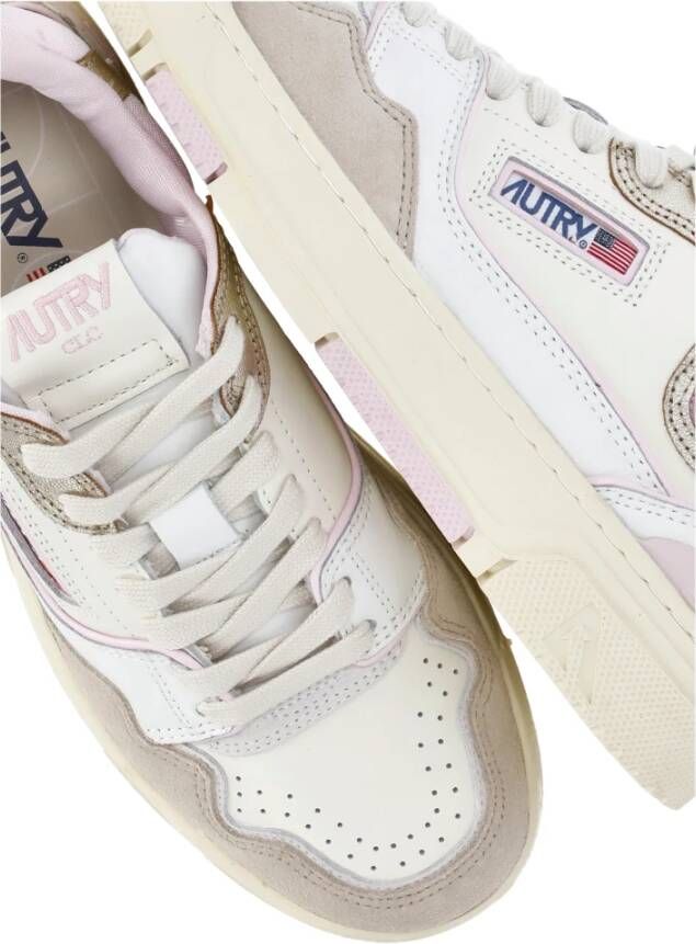 Autry Ivoor Leren Sneakers met Roze Details Beige Dames