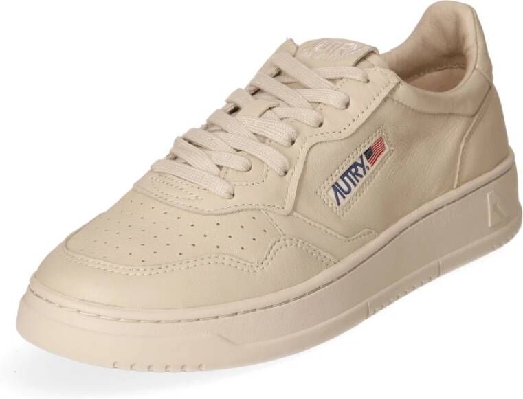 Autry Lage Leren Sneaker met Gestikte Meerlagige Inzetstukken Beige Heren