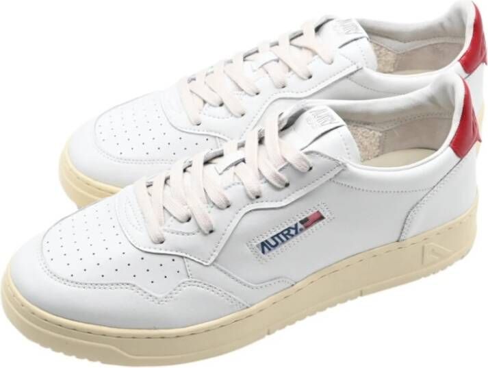 Autry Lage Man Leren Sneakers Wit Rood White Heren