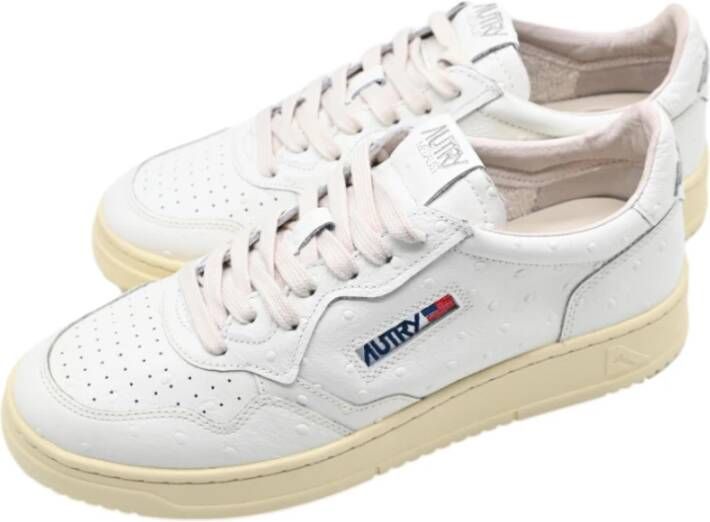 Autry Lage Man Struisvogel Leren Sneakers Wit White Heren