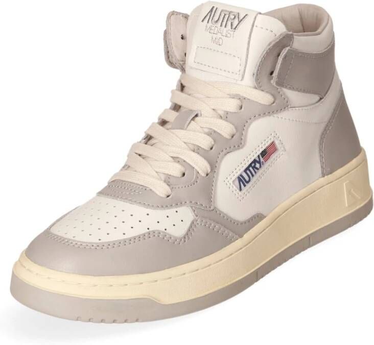 Autry Leren Mid-Cut Sneaker met US Vlag White Dames